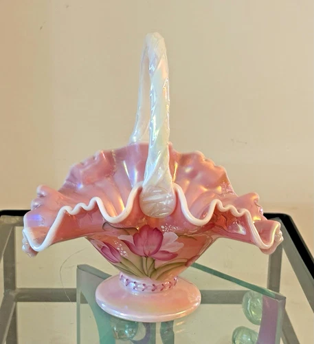 Fenton Glass Legacy Collection Rosalene Tulip Basket 95th Anniversary 9"H