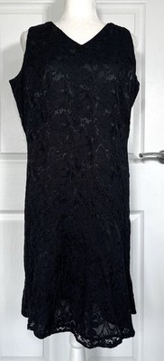 Vintage Laura Ashley schwarzes ärmelloses Kleid geschnürt gefüttert Gr. L
