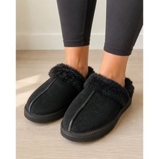 Lounge UGG Disquette Platform Slippers Women Size 8 Black Suede Shearling cozy