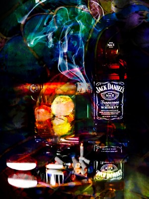 18 x 24 Montecristo Cigar, Colt 6 Shoote and Jack Daniel's  Bourbon Poster Print