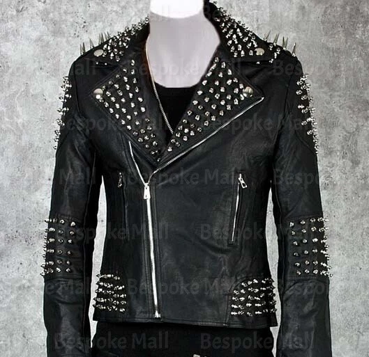 Heavy metal leather jacket cheap mens