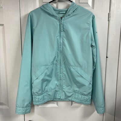 Columbia Jacket Womens Size 18-20 Aqua Windbreaker Omni Tech Hooded Rain Coat