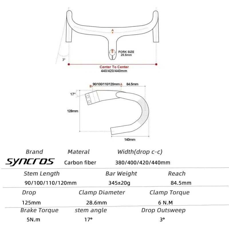 Road Bike Carbon Fiber Handlebar 380/400/420/440mm 28.6mm Handle Bar with Stem - Image 3 of 4