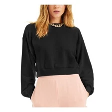 INC Women M Black Long Sleeve Cropped Sweatshirt Top NWT Y87