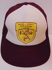 Vtg 1980s ADAMS COUNTY FISH GAME PA Hunting Advertising SNAPBACK HAT TRUCKER CAP