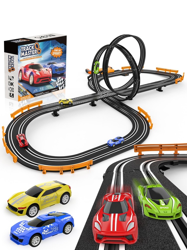 Slot Car Race Track Sets for Kids Battery or Electric Powered Toy Race Cars