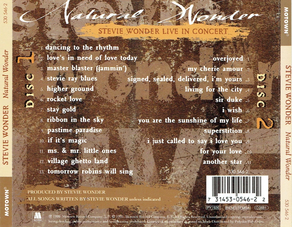 (2CDs) Stevie Wonder - Natural Wonder-Live - I Just Called To Say I Love You - Bild 2 von 2