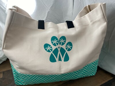 Large Beach Tote Bag with Zipper Pockets XL Canvas paw and