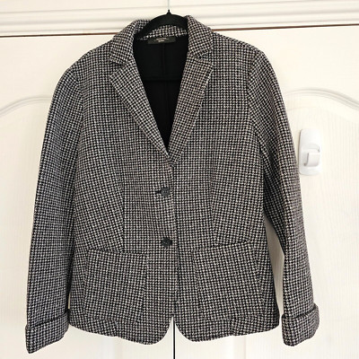 Max Mara Weekend Fitted Tweed Grey Wool/Cotton Jacket Blazer UK 14 XL Classic