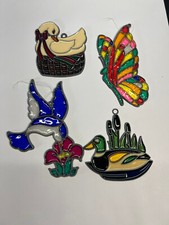 Lot of 4 Stained Glass Suncatcher Humming Bird Mallard Duck Butterfly 80s 90s