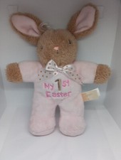 My First Easter Pink Brown Walmart Easter Bunny Rattles Plush Easter Embroidered