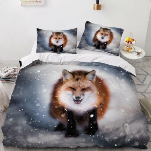 3D Snowflake Fox NAO6342 Bed Pillowcases Quilt Duvet Cover Set Queen King Fay - Photo 1/5