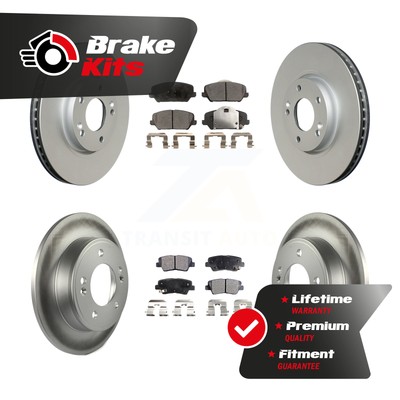 Front Rear Coated Brake Rotor & Semi-Metallic Pad Kit For 2014-2016 Kia Forte SX