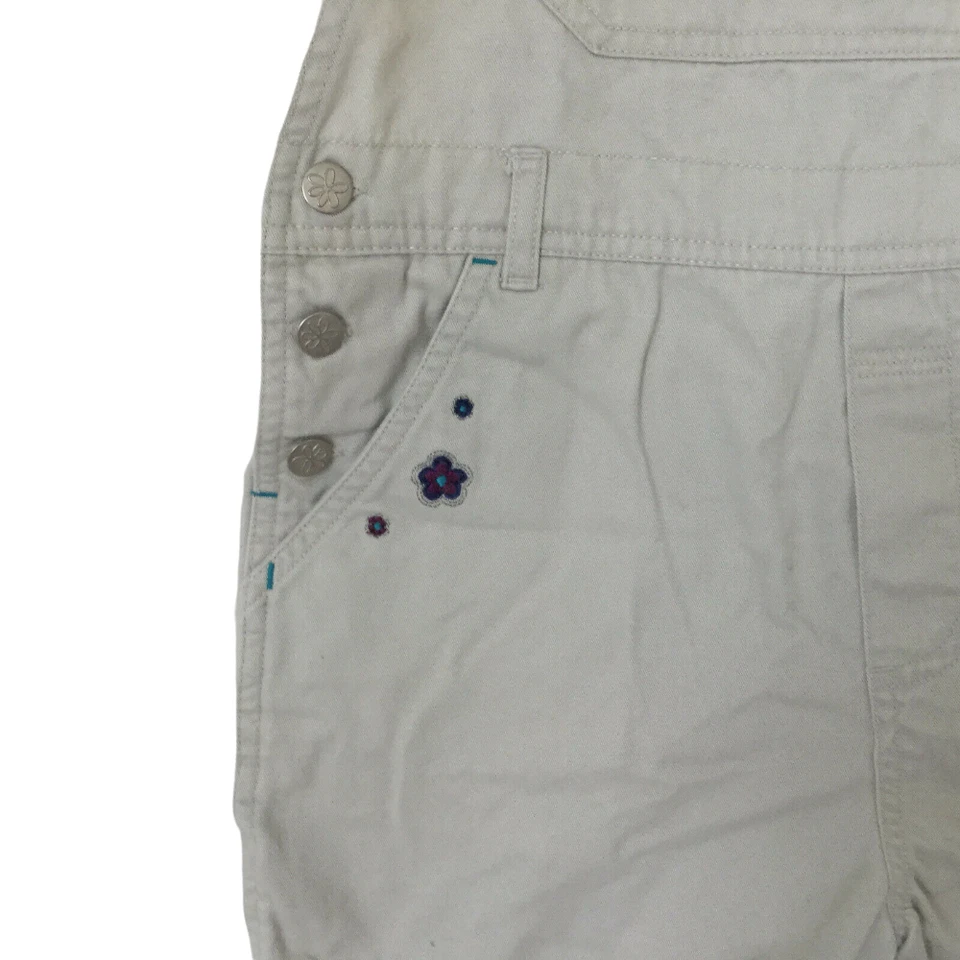 Vintage 90s Circo Girls Khaki Overall Shorts Size M 7/8 Embroidered Flowers - Image 3 of 4