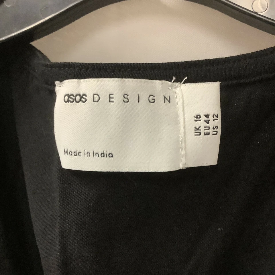 Mono negro con mangas acanaladas bordado cuello en V talla 12 de ASOS Design para mujer Foto 3 de 4