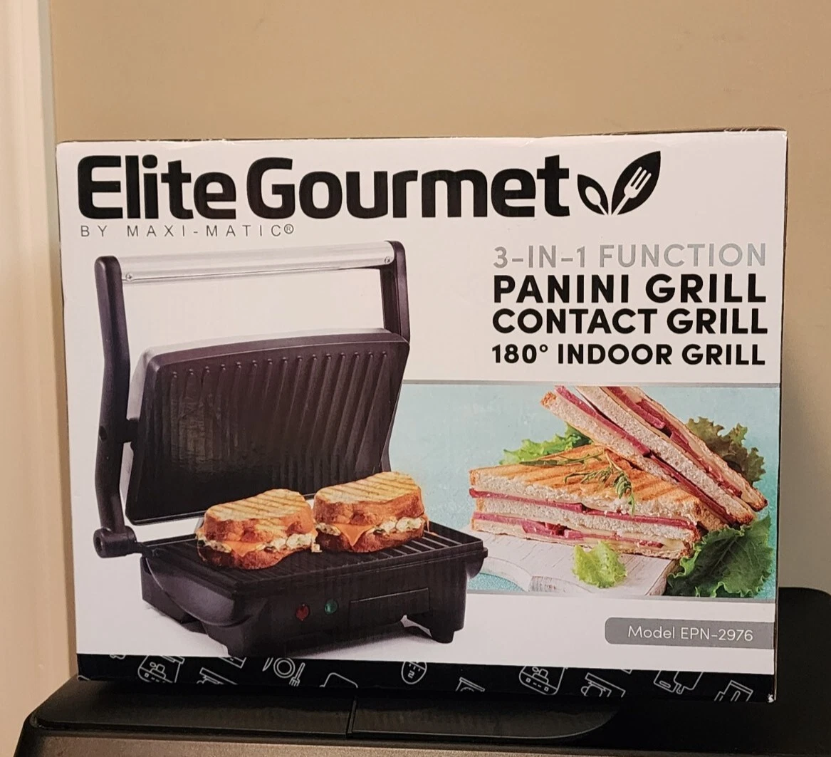 Elite Gourmet Panini Grill 3 in 1 Function 180 Degree Indoor Grill - New in Box!