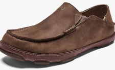 OLUKAI Moloa Men's Leather Ray/Toffee Slip On Shoes 10128-2733 Brand New