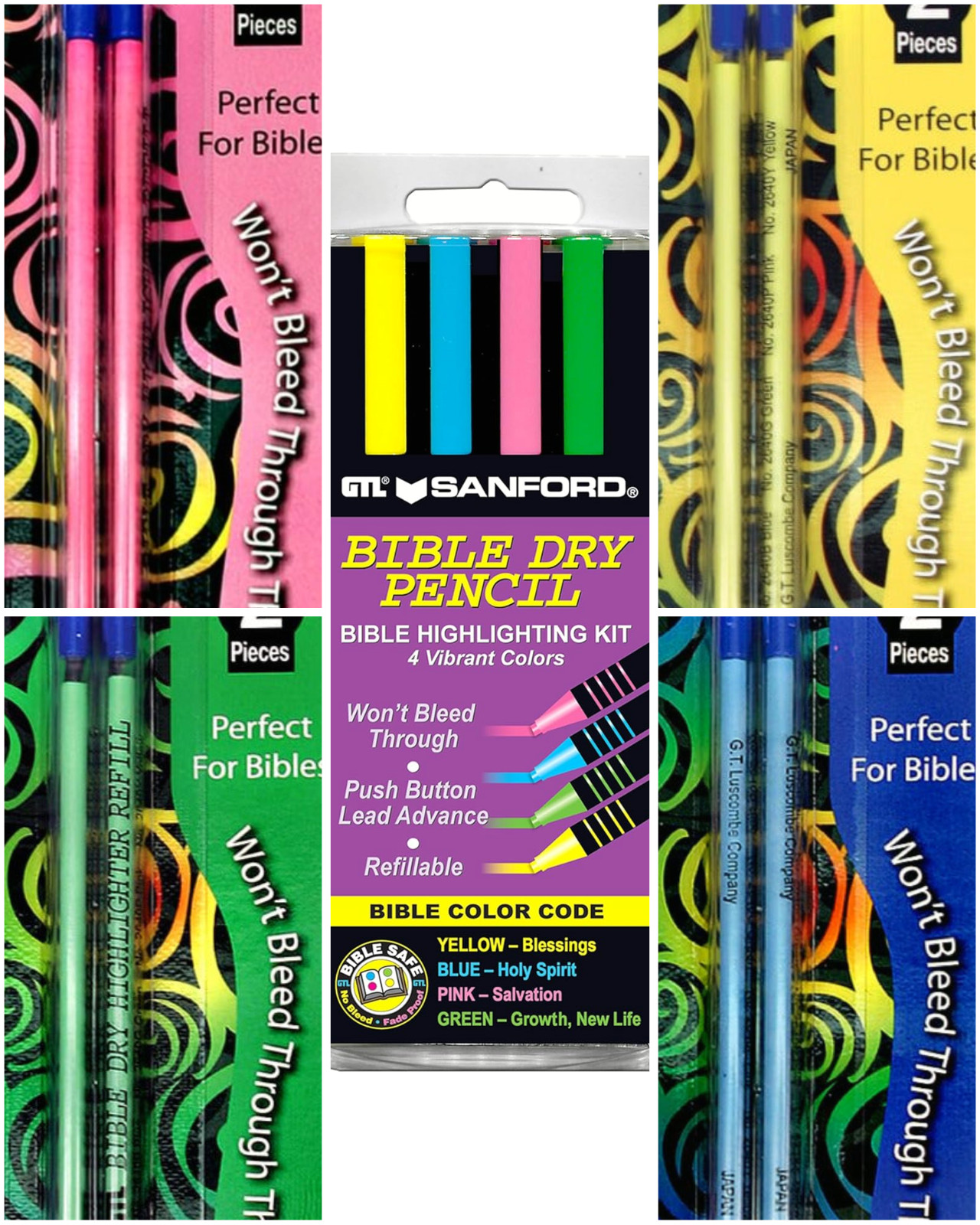 Kit Gtl 4 Pens + 8 Refills Yellow, Blue, Green, Pink