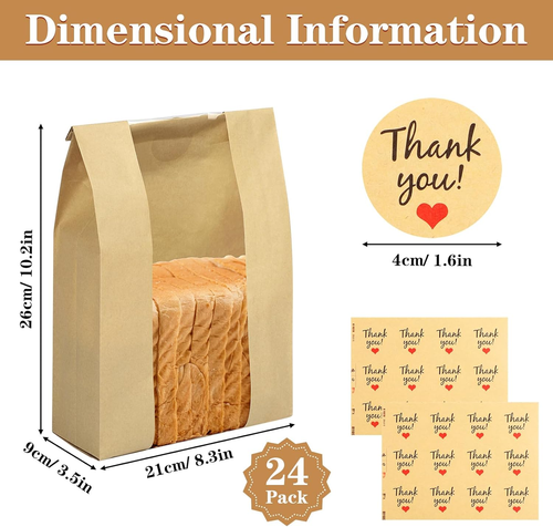Paper Bread Bags for Homemade Bread, 24 Pack Sourdough Bags with Thank You Seal - Picture 2 of 12