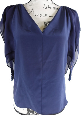 Chelsea & Walter Women's Pullover Blouse Top Size 4 Silk Blue V-Neck Casual Fun
