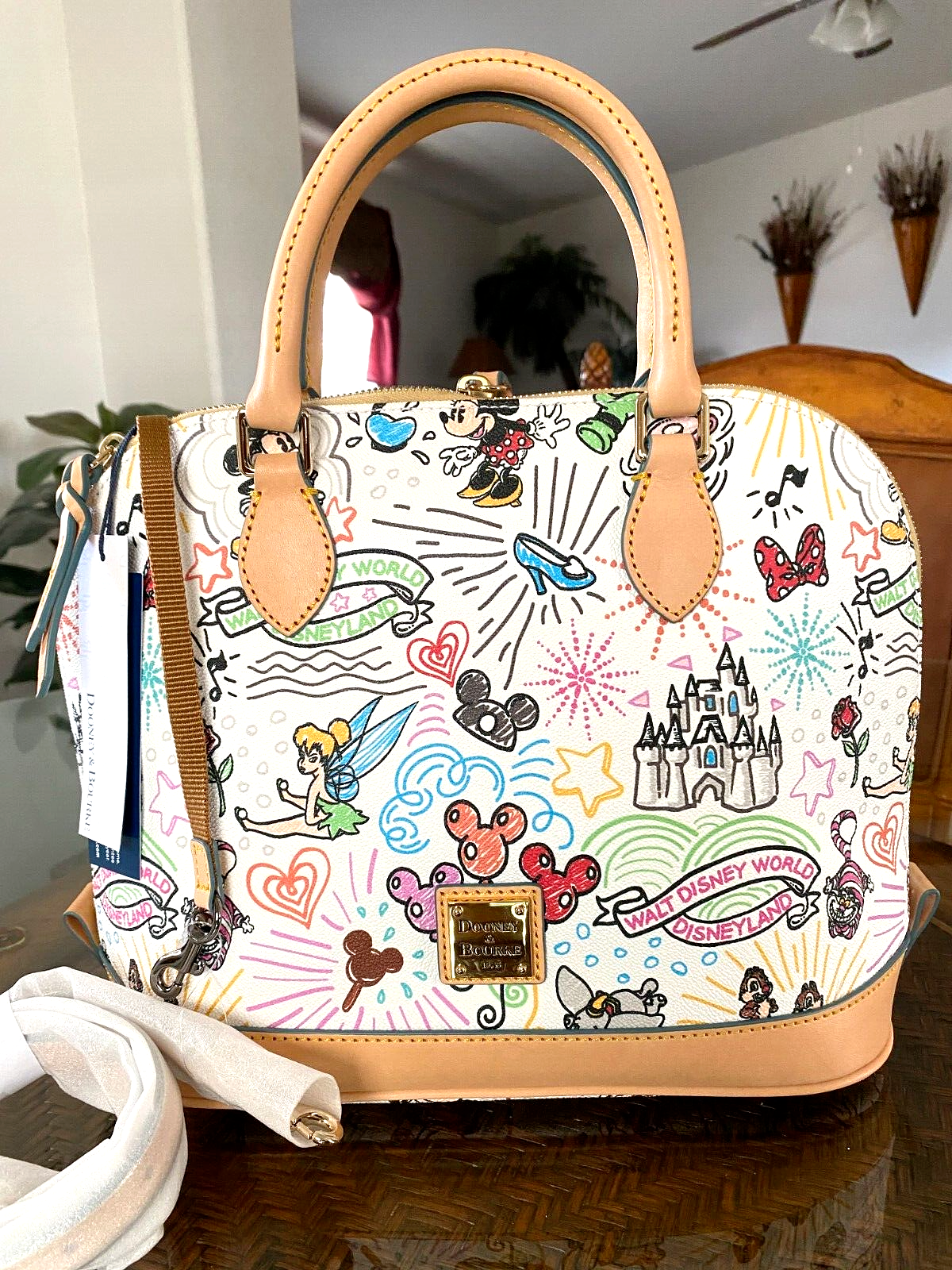 Dooney & Bourke Walt Disney World White Sketch Zip-Zip Satchel Bag NWT Adorable!
