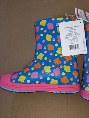 Crocs Bump It Waterproof Boots Sea Shell Design Kids C11, C13,  J1, J2   NIP