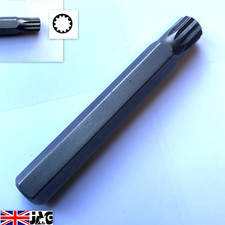 M10 Spline, 12 Point Hardened Bit  10mm Hex Drive 75mm long, M10 XZN