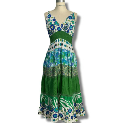 Magic Women s Size XL Strappy Tiered Midi Tank Dress Green V Neck Sleeveless