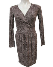 Envi Stretch Knit Brown Dot Print Long Sleeve Surplice Wrap Dress Size XS