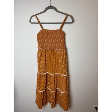 Universal Thread Mustard yellow Floral Smocked Tiered Midi Dress Boho S