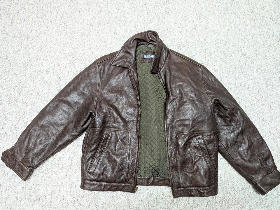 vintage 1990s cowhide BOMBER leather jacket L brown STUCTURE motorcycle Y2K - Image 4 of 4