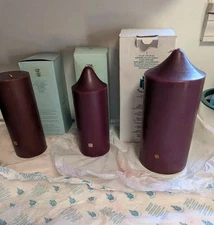 PARTYLITE Candle Mulberry Raspberry X3 Scented Pillar New NOS 4"X9" &  3" X 7"