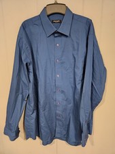 Pierre Cardin Mens XL 17-17.5 34/35 Solid Blue Long Sleeve Dress Shirt Slim Fit