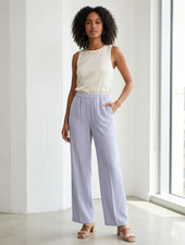 Aritzia Babaton Women s Medium Blue Wide Leg Dress Pants Elastic Waist Pull On M