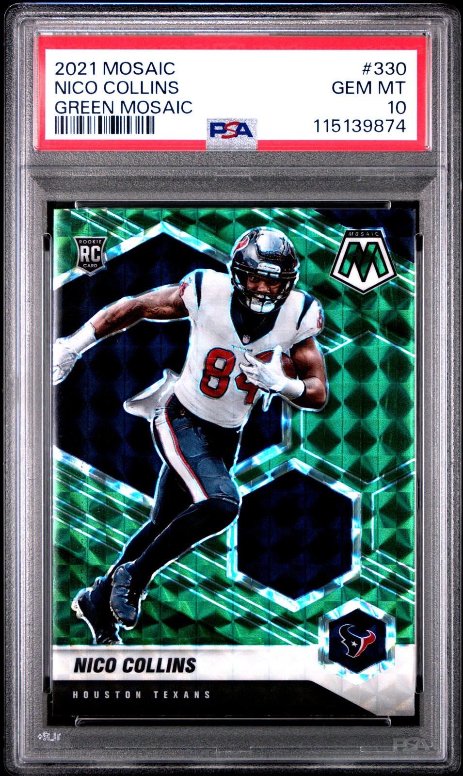 2021 Panini Mosaic Nico Collins #330 GREEN PRIZM RC PSA 10 GEM MINT Texans