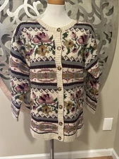 Susan Bristol Medium Cardigan SWEATER HAND KNIT Folk Cottagecore BUTTONS VTG