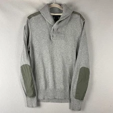 Banana Republic Shawl Collar Sweater Mens Large Gray Elbow Shoulder Patch Cotton
