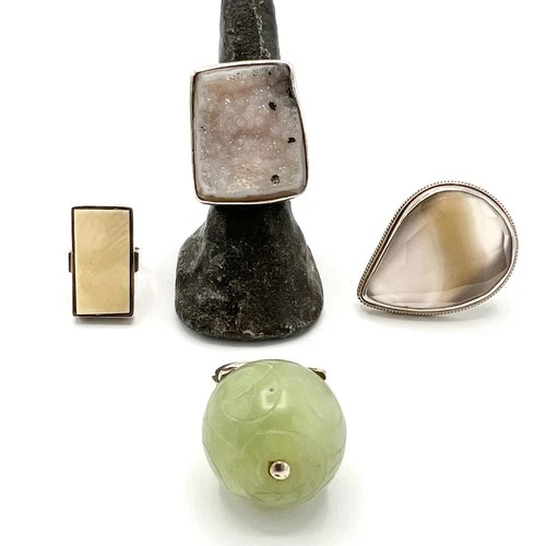 Lot of 4 Vintage & Artisan Sterling Silver Rings - All Marked 925 or Sterling