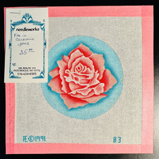 PINK ROSE - Vintage 1990s Handpainted Needlepoint Canvas 7x7" - NOS