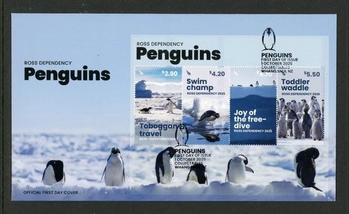 Ross Dependency New Zealand 2025 Penguins of Antarctica 4v + S/S Set 2 FDC Birds