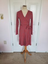 BANANA REPUBLIC "Gemma" Long Sleeve Red Geometric Wrap Dress (Size M)