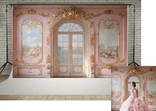 7x5ft Luxury European Style Castles Arch Photography Backdrops Pink Wall Oili...