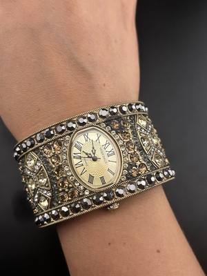 HEIDI DAUS B10254 Brown Gold Swavorski Crystal Cuff Watch