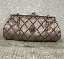 Carlo Fellini Pink Beaded Kiss Lock Evening Clutch, Silver Chain Strap
