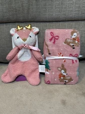 Parents Choice Pink Reindeer Baby Blanket w/ Matching Reindeer Lovey, Christmas