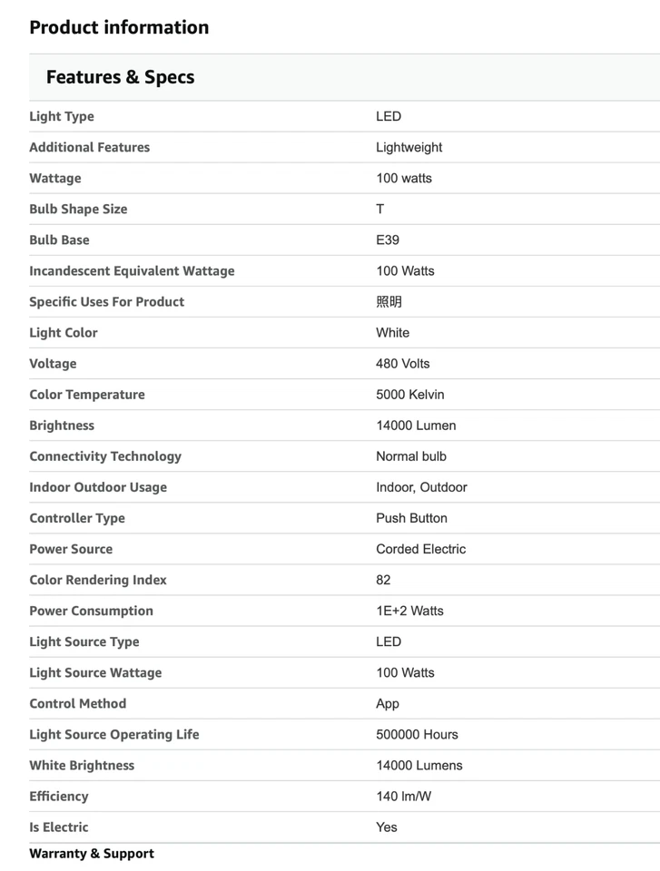 2-Pack LED Corn Light Bulb, 208-480V 100W E39 Mogul Base 5000K,14000 LM Replacem - Image 3 of 4