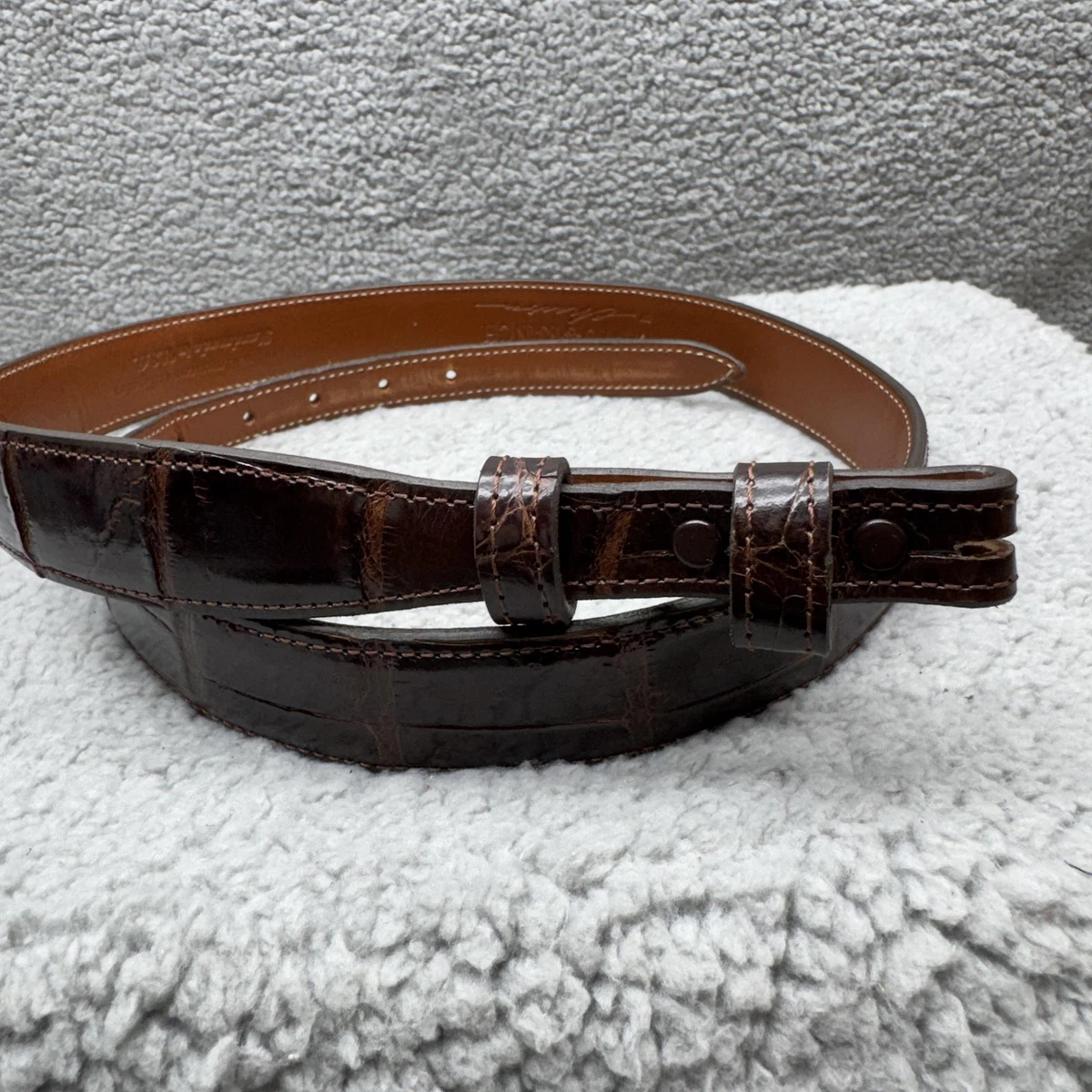 Vintage Genuine Alligator Leather Belt Brown Silver Buckle Petite 26–29 Vtg Fullerton Italian leather Belt Size 56 Brown Silver  main image 3