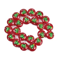 20pcs Handmade Lampwork Glass Enamel Beads Flat Round Christmas Tree Beads DIY