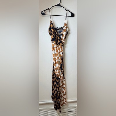 MinkPink Revolve Nour Cami Contrast Black White Yellow Floral Wrap Maxi Dress XS