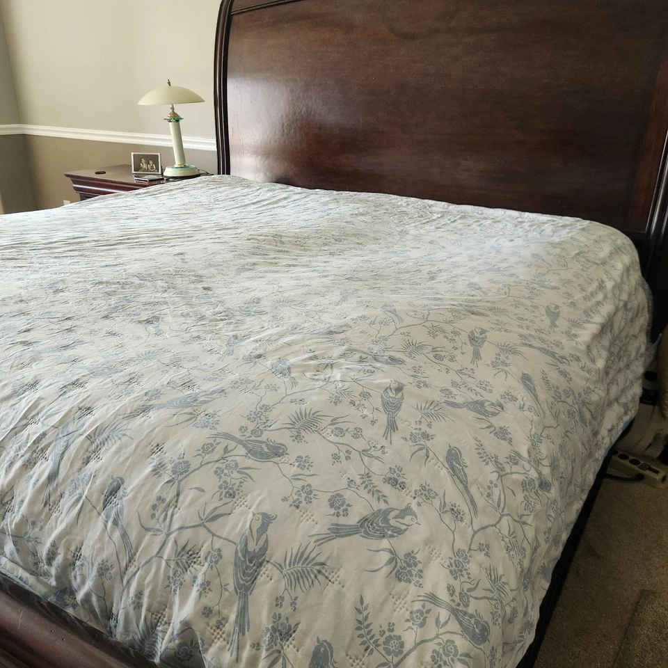 Edredón King Azul Blanco Pájaros Floral Cuadros Ropa de Cama Reversible 100 x 100 Pilares  Foto 2 de 4